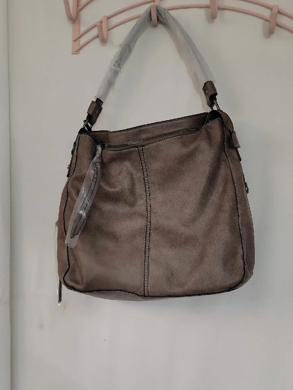 RealHer Taupe Hobo Shoulder Bag with Detachable Strap